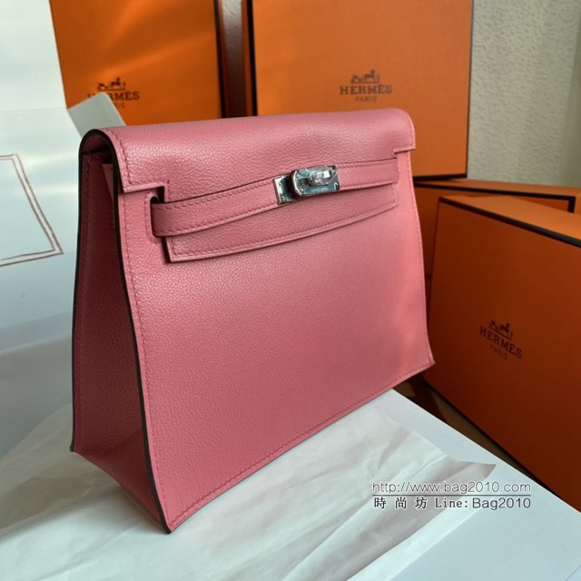 Hermes女包 愛馬仕Kelly DanSe包 唇膏粉金銀扣 evercolor皮 進口密蠟線全手工 Hermes跳舞包  tdh2207
